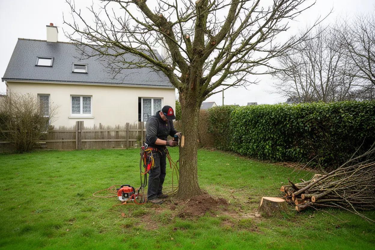 Abattage contrôlé d'un arbre à Cherbourg-en-Cotentin