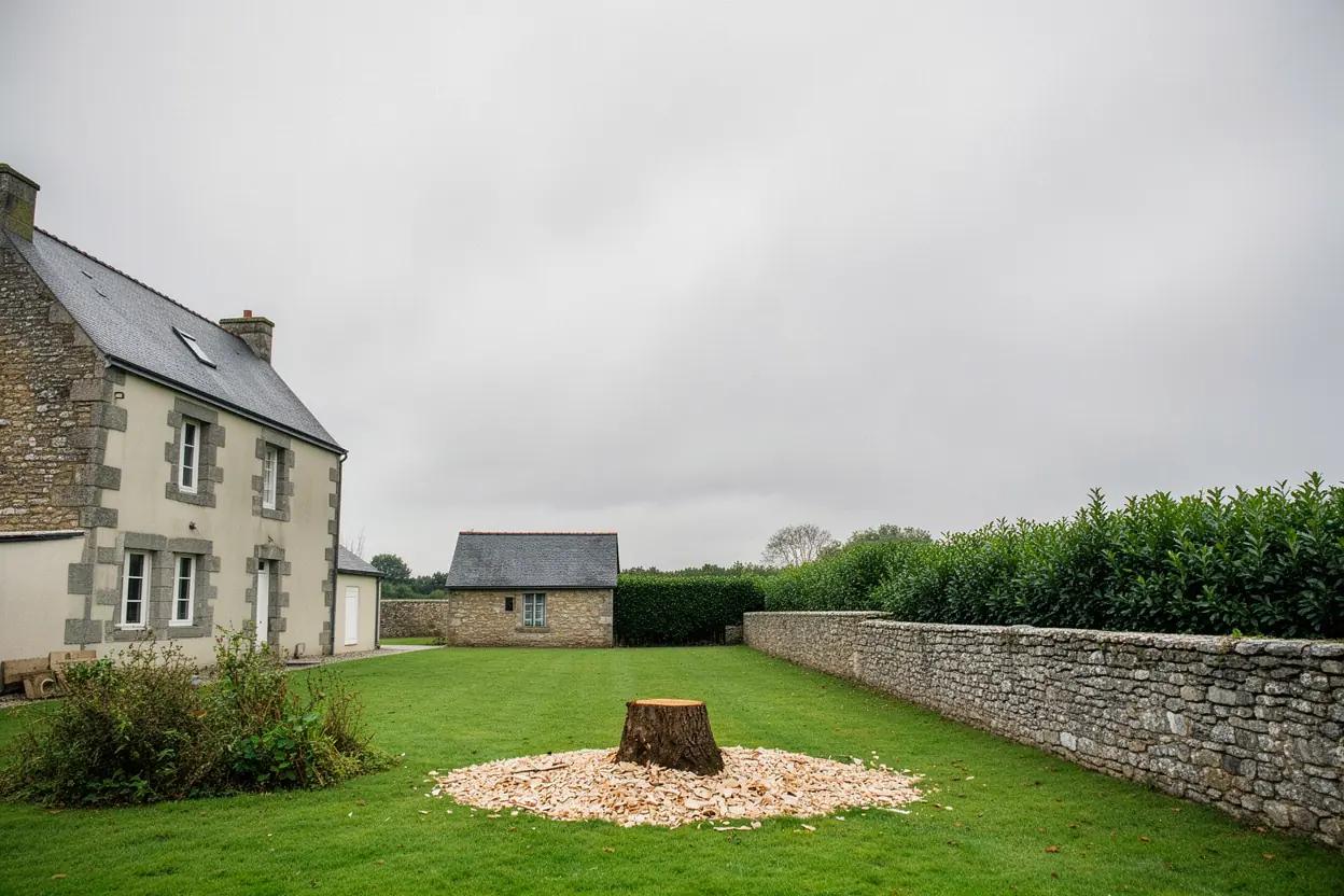 Terrain nettoyé après abattage d'arbre à Valognes