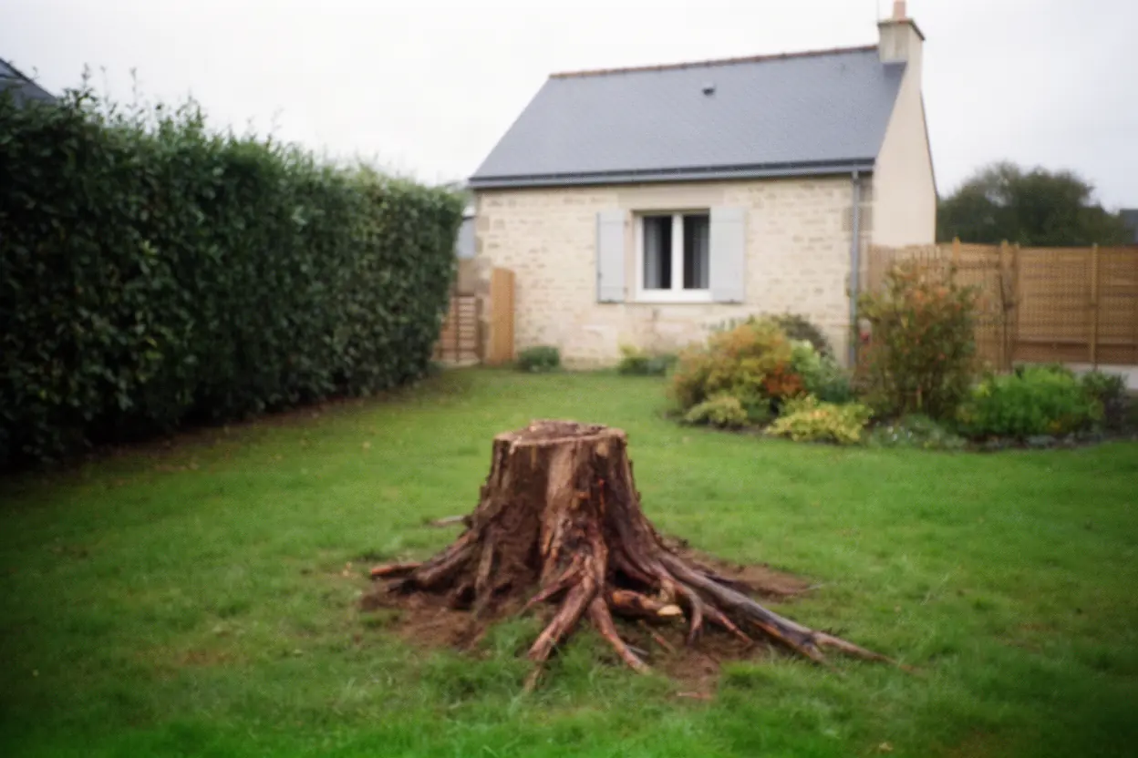 Souche conservée dans le jardin avant intervention à Nouainville