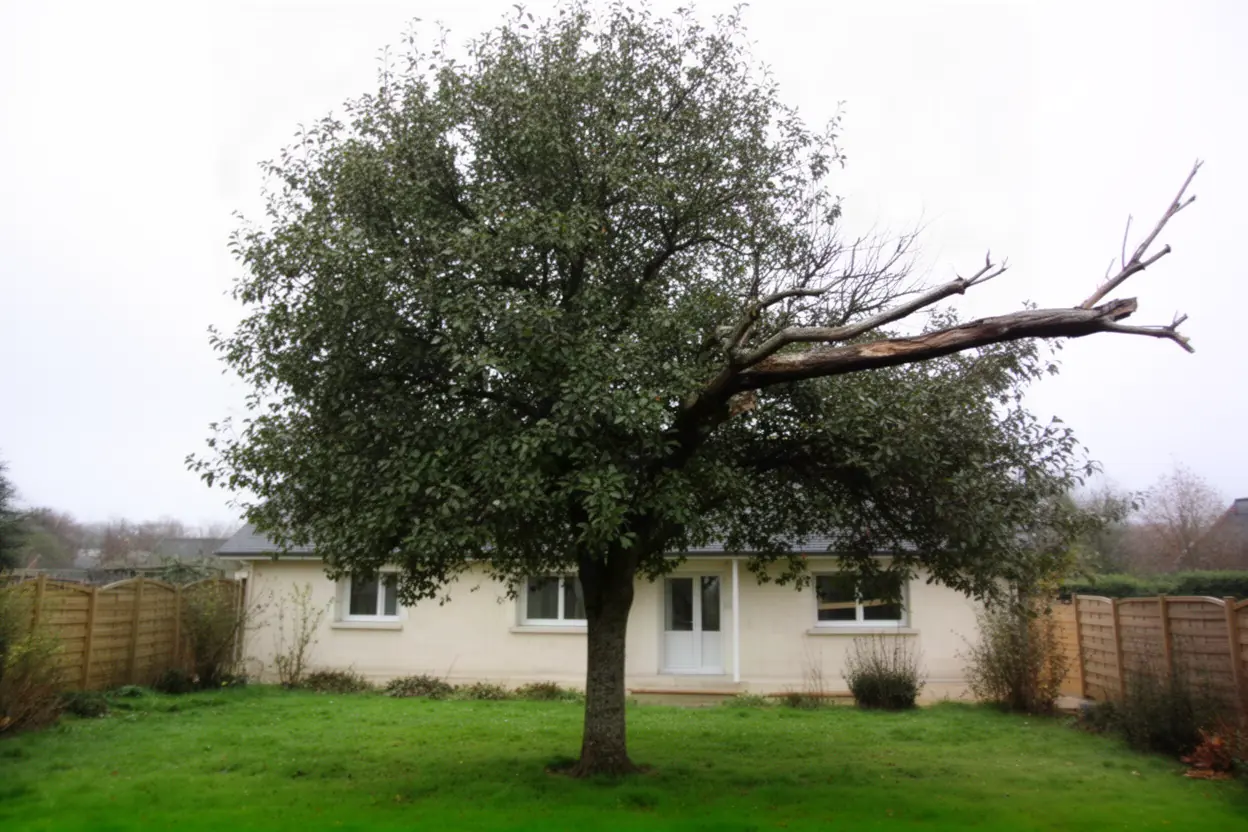 Arbre proche d'une dépendance avant démontage à Brix