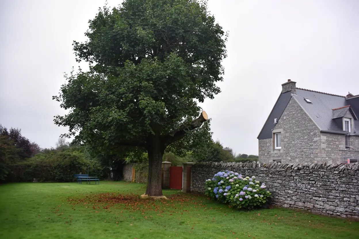 Arbre entretenu après intervention d'un grimpeur à Valognes