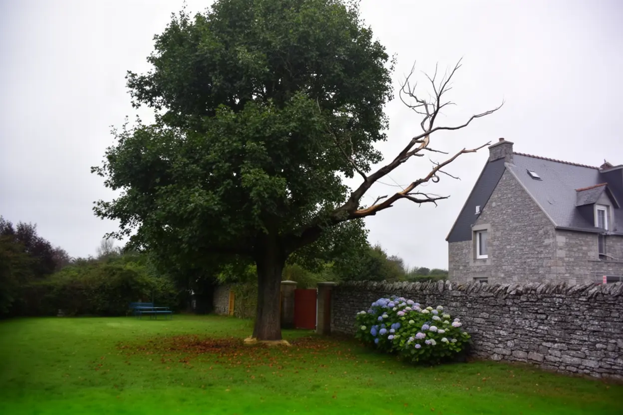 Arbre avant la taille en hauteur dans un jardin à Valognes