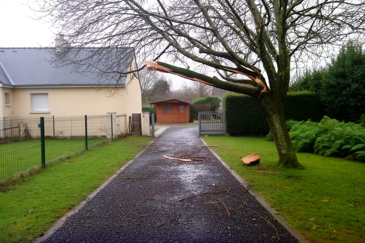 Branche fragilisée au-dessus d'un passage à Martinvast