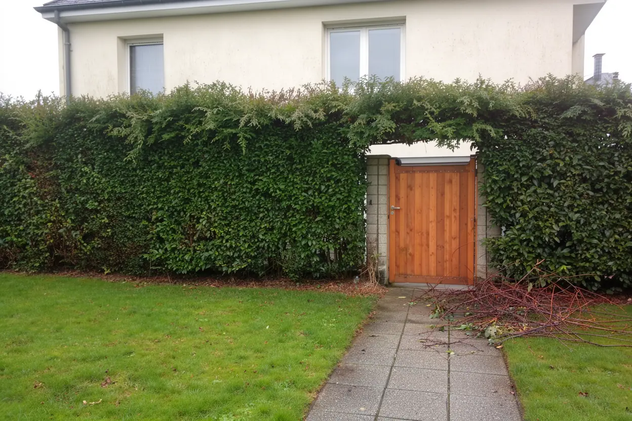 Haie taillée et allée dégagée dans un jardin cherbourgeois